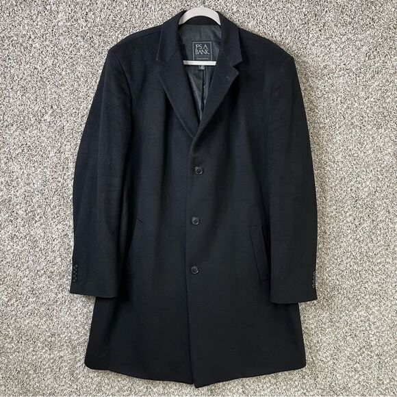Jos. A. Bank Coat Men’s 46L Long Black Wool Blend Overcoat - Picture 1 of 7